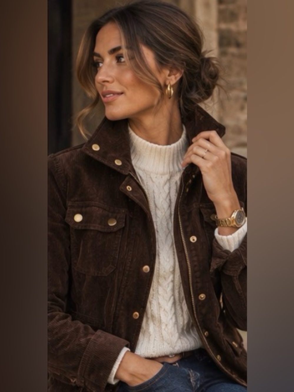 Kut from the Kloth Chocolate Brown Corduroy Utility Field Jacket quiet luxury
